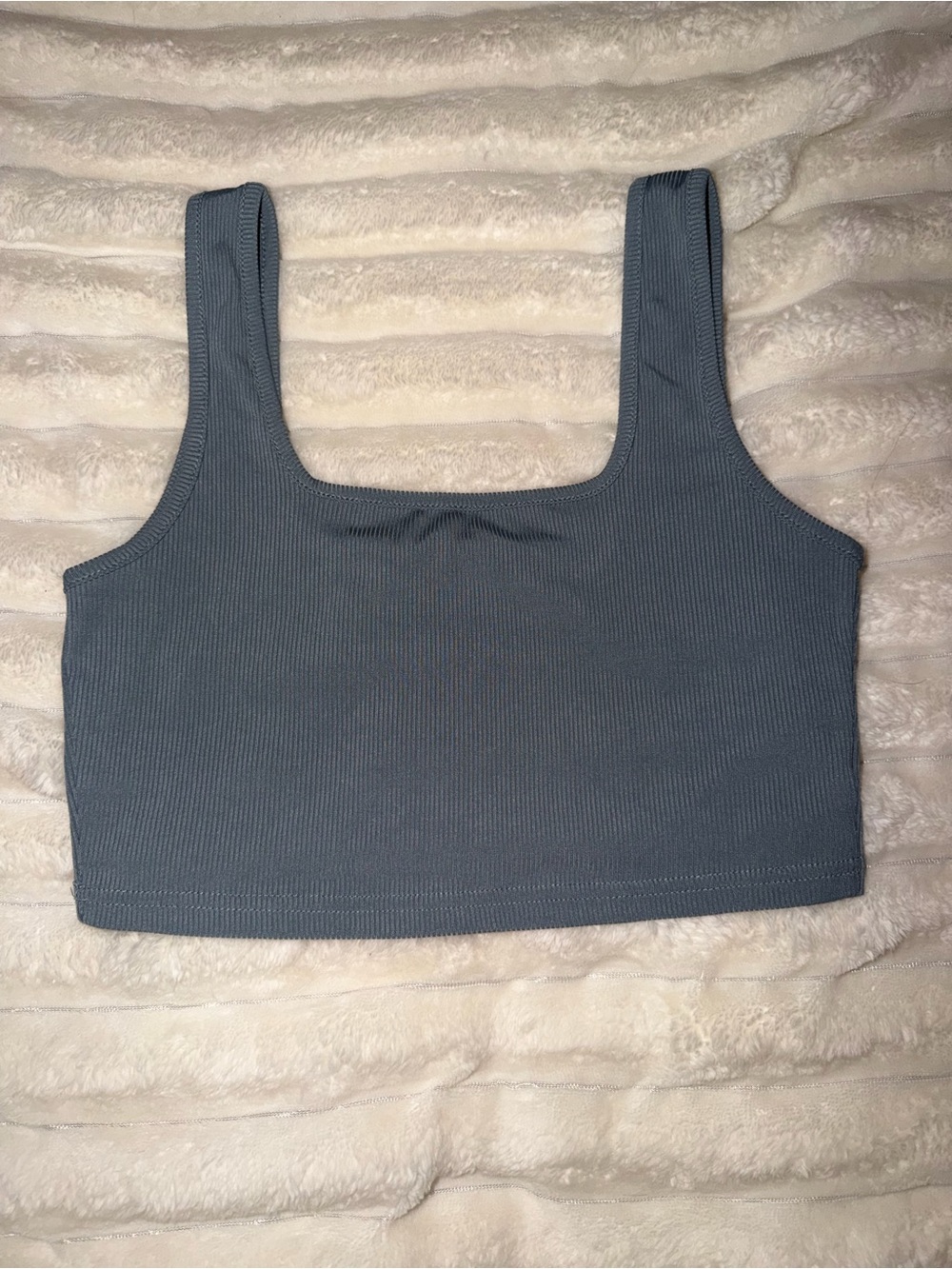 SHEIN Ribbed Square-Neck Crop Top in Slate Blue